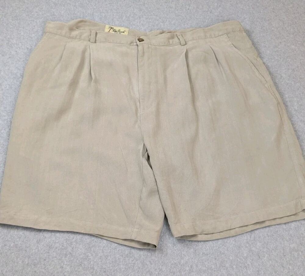 Vintage Mens 100% Silk Pleated Shorts Tan 44 Palm Beach Preppy Golf Resortwear